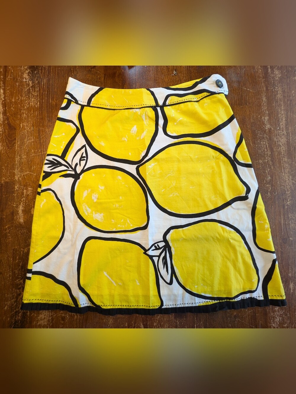 Odille Lemon Skirt Womens Size 6 Yellow White 100% Cotton Summer Lightweight